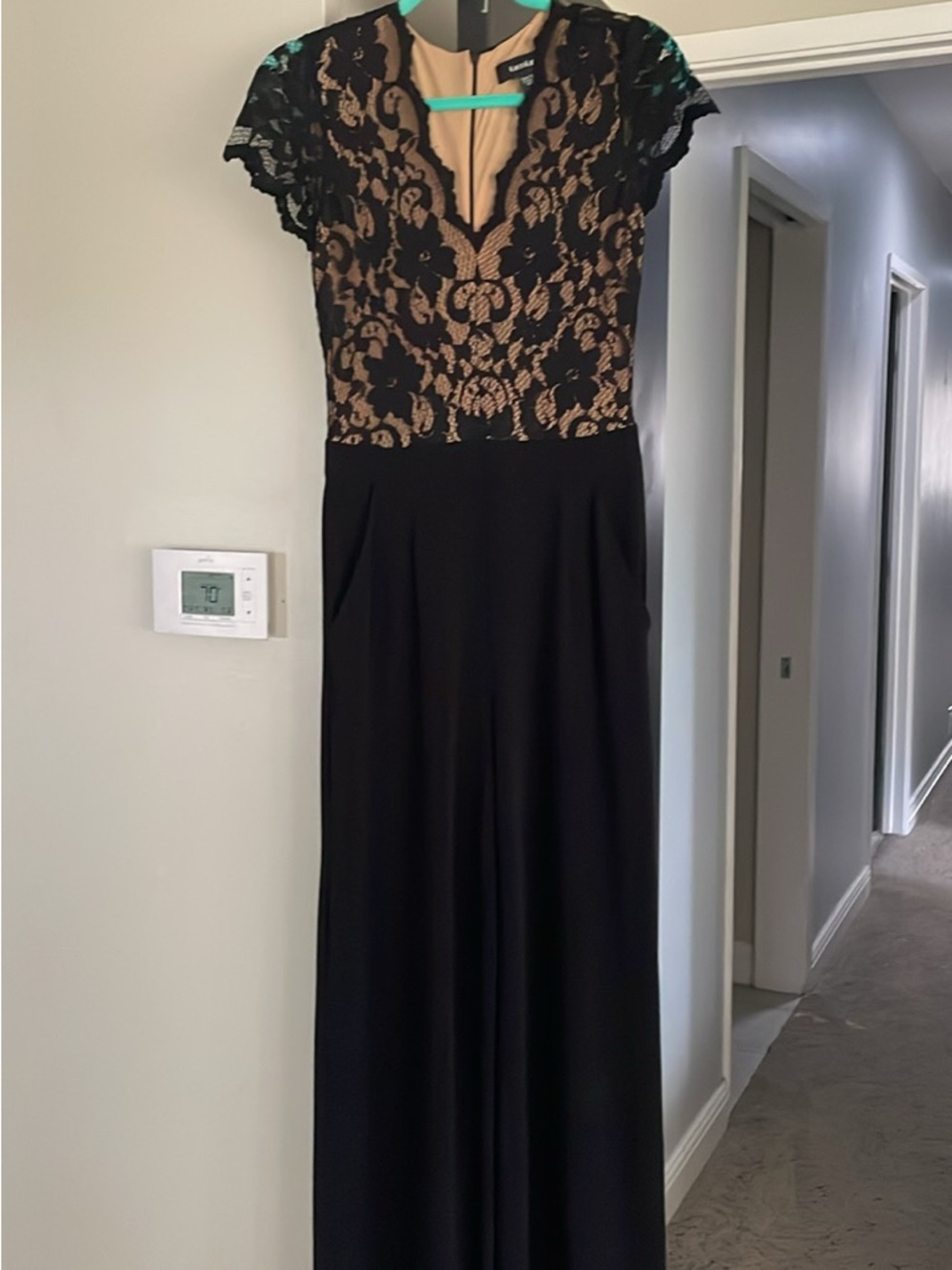 Karen Kane XS Black and Nude Lace Bodice Jumpsuit